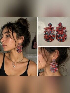 Acrylic Red and Blue Earrings 2" Long